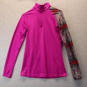 Nike Pro Combat 1/4 Zip Pullover Womens‎ Medium Dri-Fit Fitted Mock Neck Fuchsia